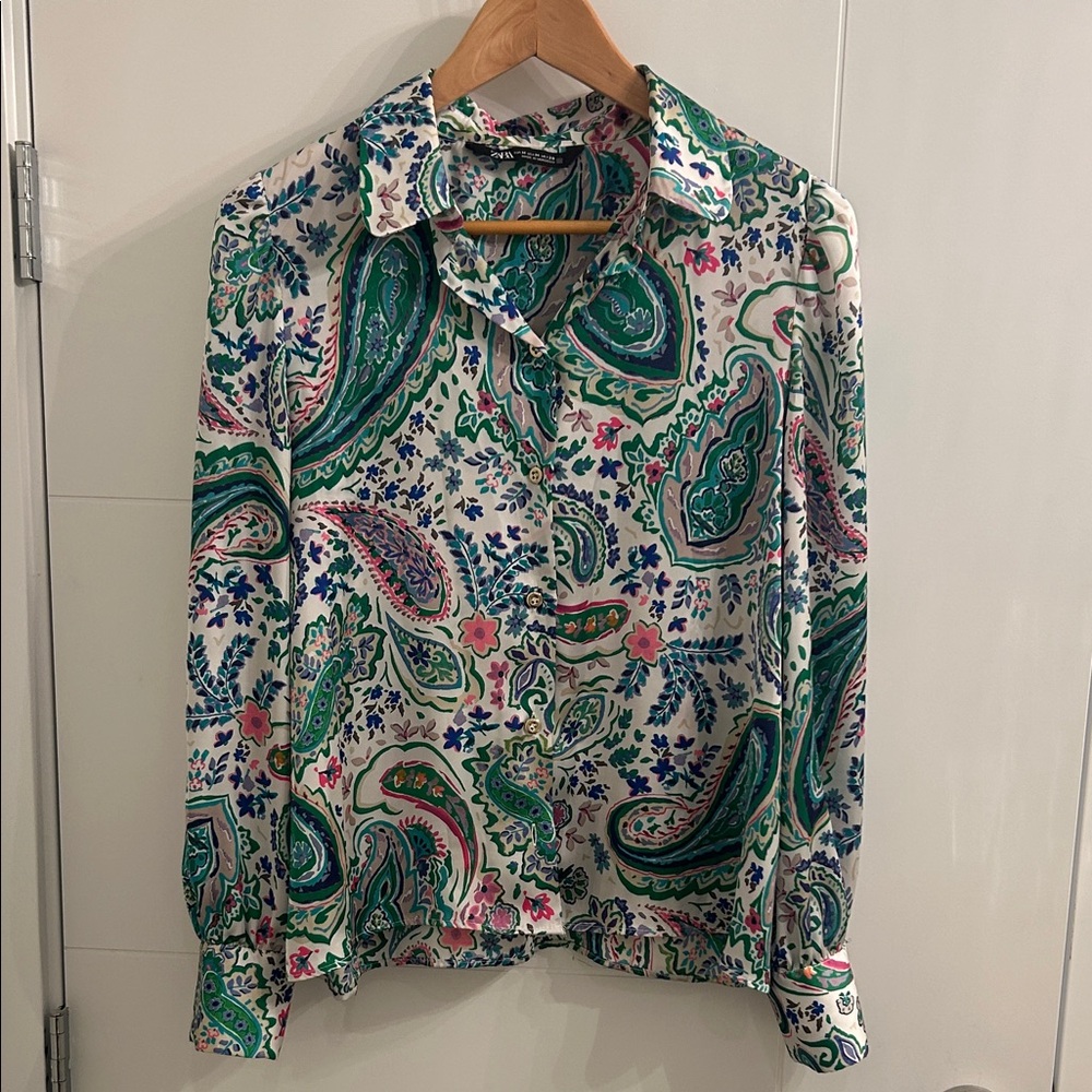 NWOT Zara Multicolor Paisley Silk Blouse